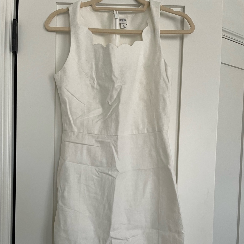 J. Crew white linen scalloped hem dress size 0
